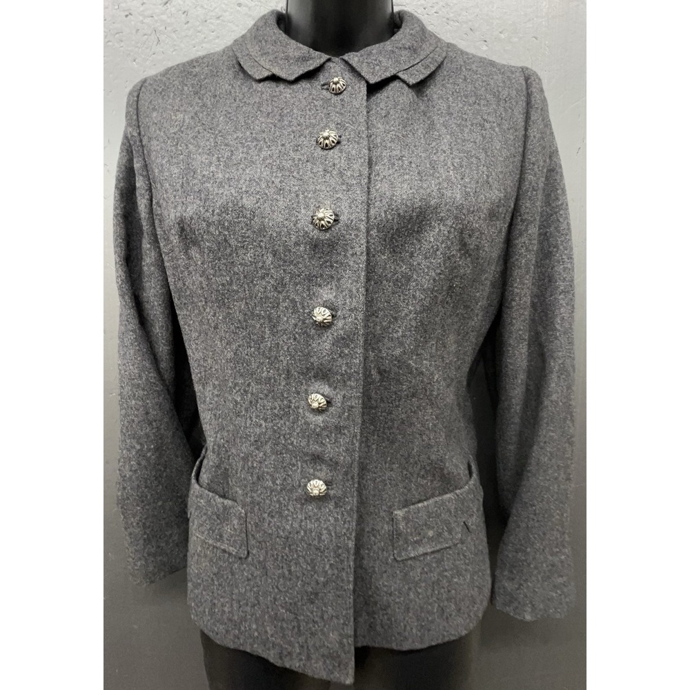 Vtg Wool Blazer Women M Gray Silver Buttons Pockets Soft Classic Academia Jacket